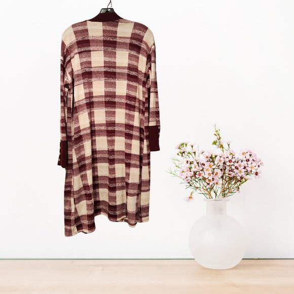 Ginger G Cardigan Sweater Womens M Burgundy Checkered Long Sleeves Open Style - Picture 7 of 9